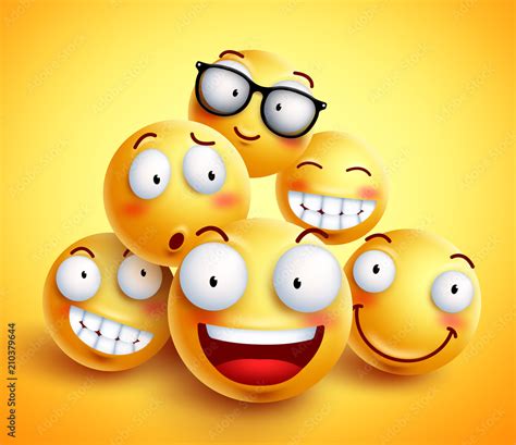 Smileys Face Vector Design With Group Of Cheerful Happy Friends Of