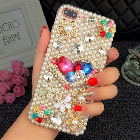 Bling Flower Pearl Rhinestone Phone Case For Iphone X 7 8 Plus Crystal