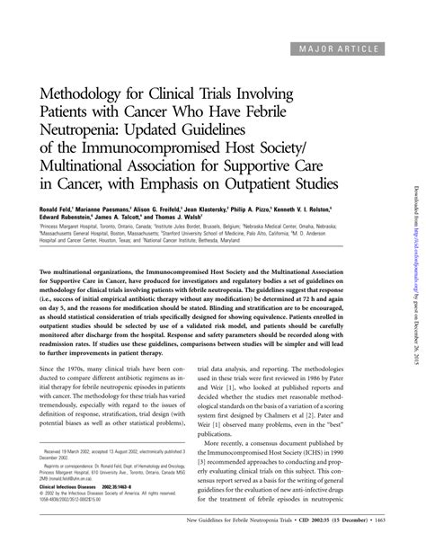 Pdf Methodology For Clinical Trials Involving Patients With Cancer