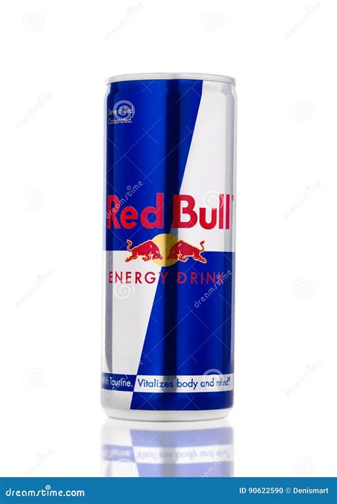 London Uk April 12 2017 Can Of Red Bull Energy Drink On White