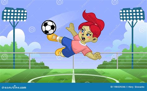 Cartoon Girl Soccer Player Kicking The Ball Stock Vector Illustration