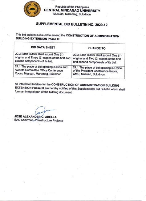 Supplemetal Bid Bulletin No 2020 12 Construction Of Administration