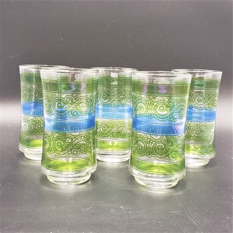 Libbey Clear Blue Green Drinking Glasses Set Of 5 Tumblers 16 Etsy