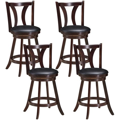 Gymax Set Of 4 Swivel Bar Stool 24 Counter Height Leather Padded