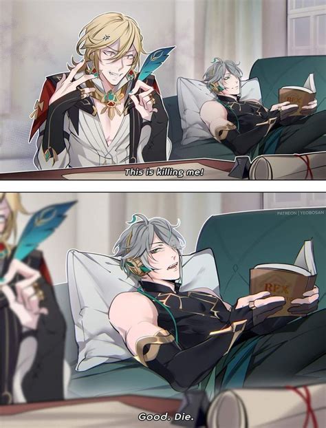 Two Panels Of An Anime Character Sitting On A Couch With Their Arms