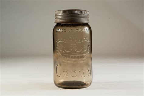 1940s Crown Canning Mason Jar With Brown Tinted Glass Made In Canada