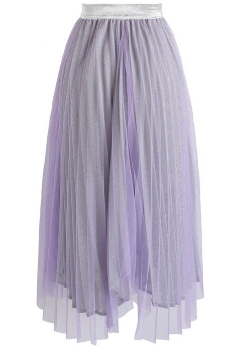 Ultra Glittery Pleated Mesh Skirt In Purple Skirt Bottoms Retro