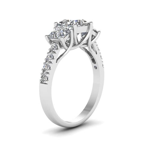 Princess Cut U Prong Three Stone Diamond Accented Engagement Ring In