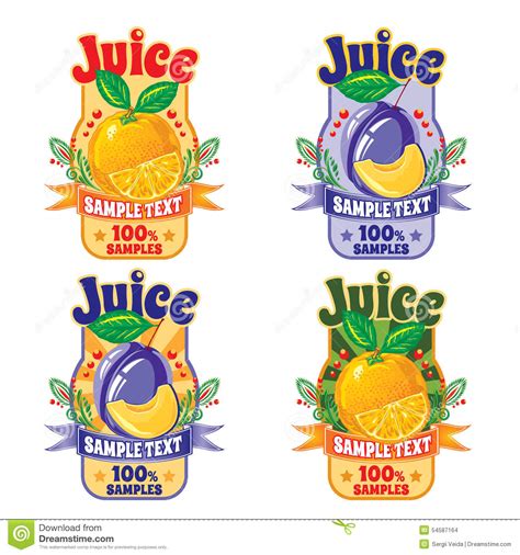 Templates For Labels Of Juice From Orange And Plum Stock Vector
