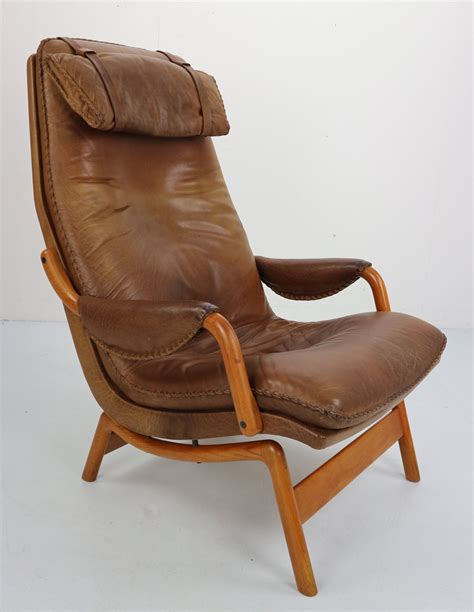 Scandinavian Midcentury Design Brown Leather Lounge Chair 1960s 98778