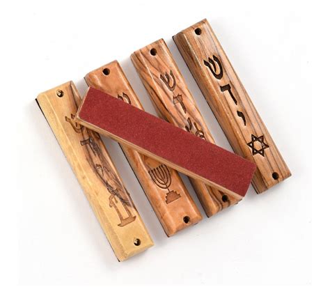 Olive Wood Mezuzah Cases With Symbols 5 Pack
