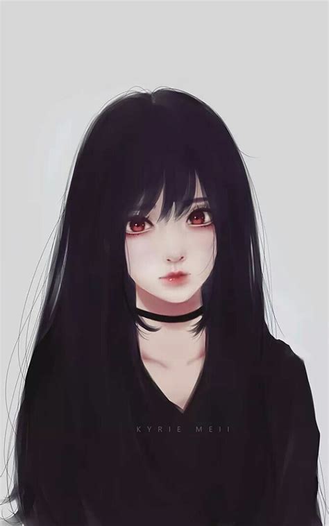 Download 1600x2560 Realistic Anime Girl Black Hair Red