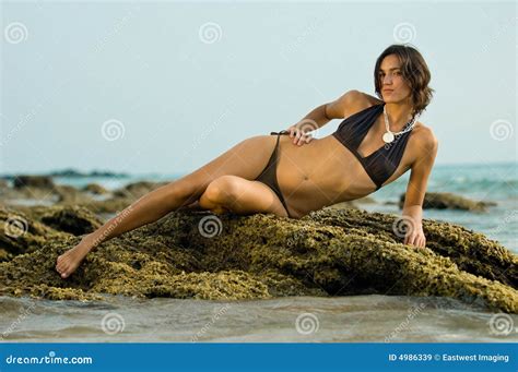 Woman On Rocks Stock Image Image Of Attractive White