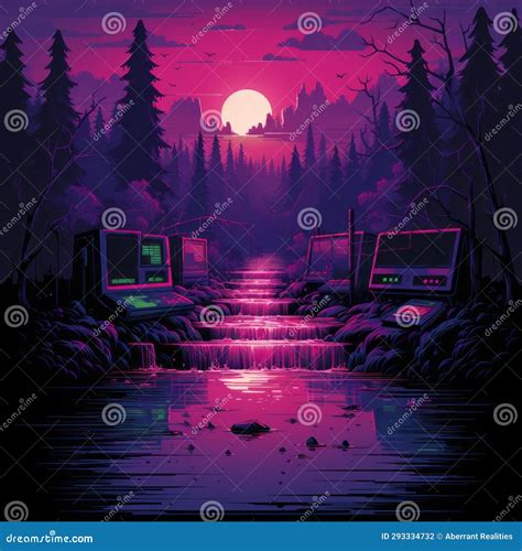 An Illustration Of A Computer In The Forest At Night Stock Illustration