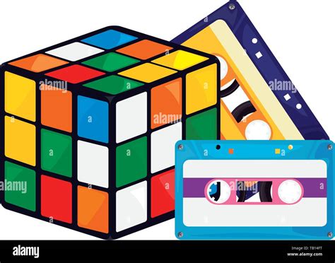 Cube Rubik Cassette Videotape Beta Retro 80s Style Vector Illustration