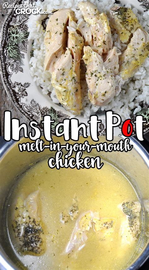 Shredded parmesan cheese, garlic powder, nonstick cooking spray and 5 more. Instant Pot Melt-In-Your-Mouth Chicken - Recipes That Crock!