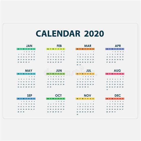 2020 Calendar Templatecalendar 2020 Set Of 12 Monthsyearly Calendar