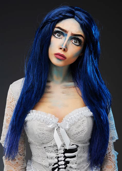 Womens Deluxe Dark Blue Corpse Bride Style Wig