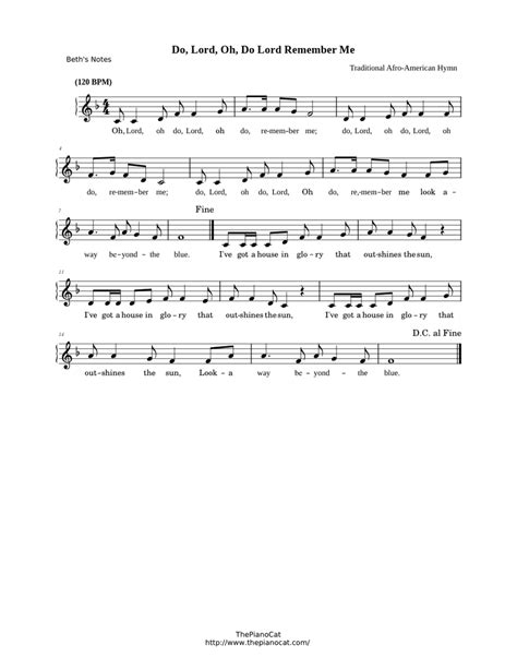 Do Lord Remember Me Misc Praise Songs Sheet Music For Piano Solo