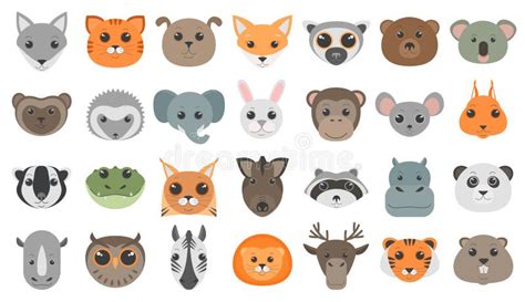 Cute Cartoon Animals Heads Set Stock Vector Illustration Of Safari
