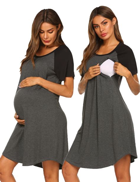 Ekouaer Maternity Nightgown 3 In 1 Deliverylabornursing Pajamas Women Pregnancy Sleepwear For