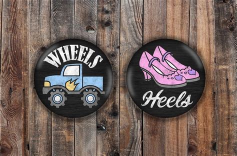 Wheels Or Heels Gender Chalkboard Style Reveal Pins Pink Heel Etsy