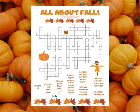 Fall Fill-in Crossword Puzzle - Etsy
