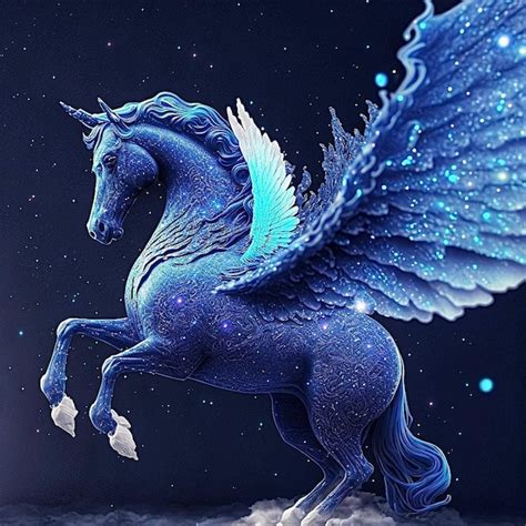 Premium Photo A Blue Unicorn With Wings And Tail Is On A Black