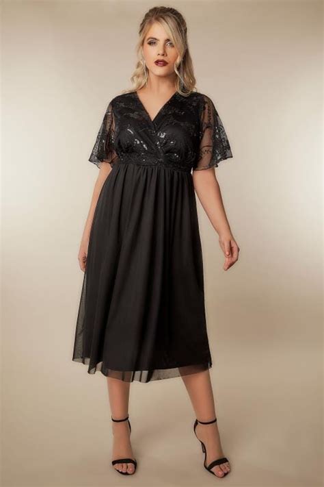 Black Mesh Midi Dress With Sequin Embellishment Plus Size