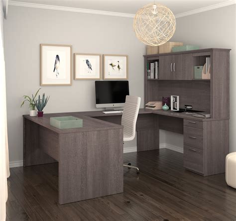 Bark Gray Premium U Shaped Desk With Hutch By Bestar