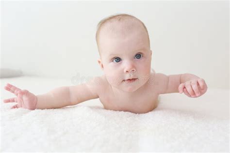 Happy 4 Months Baby In Diaper At Home Stock Photo Image Of Month