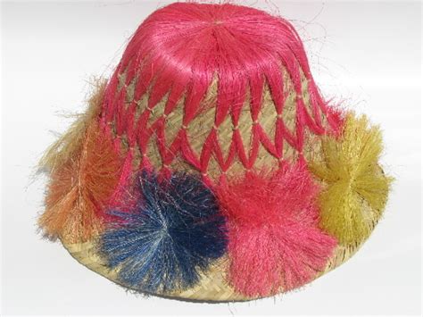 Retro Vintage Straw Beach Bum Hat Tropical Flowers Tiki Bar Style