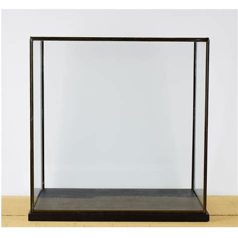 Hand Made Large Glass And Black Metal Frame Display Showcase Box With Black Wooden Base 42 Cm