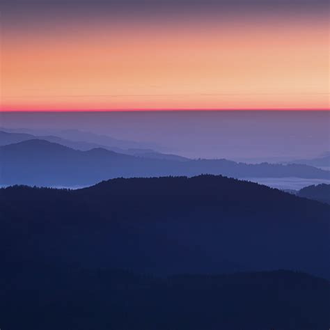 Sunset Orange Wallpaper 4k Sky View Mountains Foggy Mountain Range