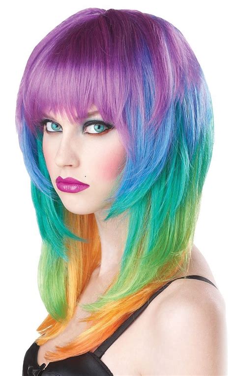 Kaleidoscope Hairstyle Medium Length Multi Color Rave Neon Rainbow