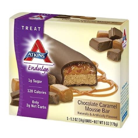 Milk chocolate with whipped cocoa creme center imported from germany 3.52oz bar. Chocolate Caramel Mousse Bar 5/box, $6.62ea from Atkins ...