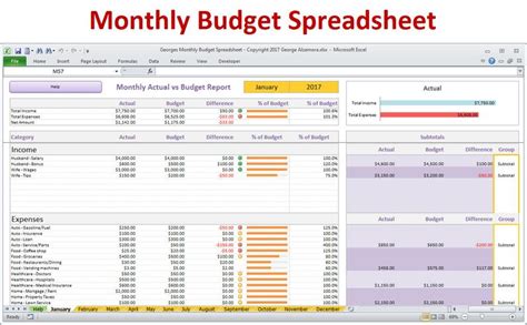 monthly budget spreadsheet planner excel home budget