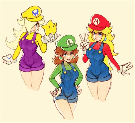 princess peach mario rosalina luigi princess daisy and 2 more mario and 1 more drawn by