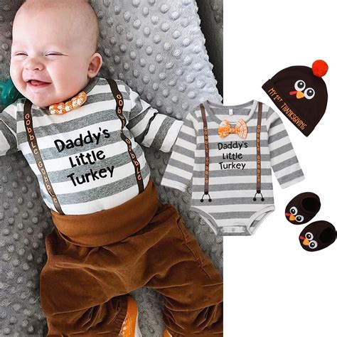 3pcs Thanksgiving Day Infant Baby Boy Bodysuit Romper Hatsocks