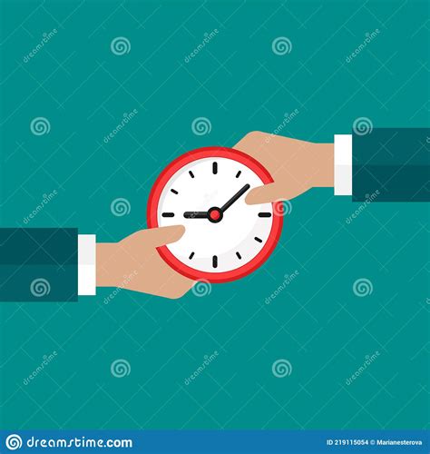 Businessman Hands With Red Clock Vector Flat Illustration On Blue