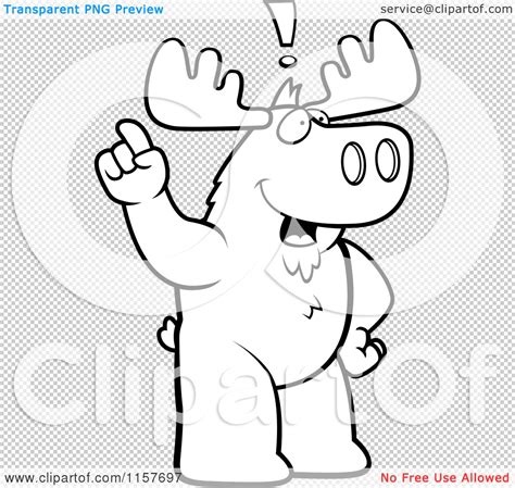 Cartoon Clipart Of A Black And White Moose With An Idea Vector