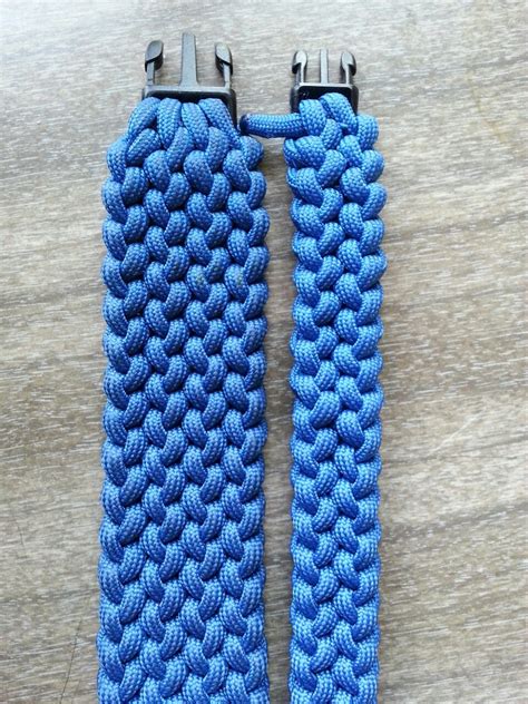 One strand is centered and cow hitched around the buckle/pin. Your local Paracord guy. — Here's a 2 loop conquistador braid that I made for...