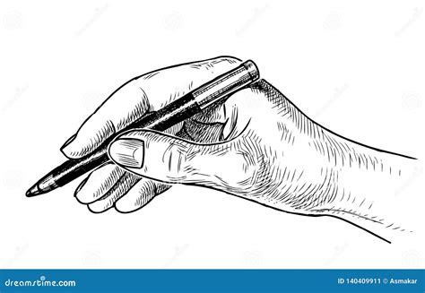 A Sketch Of A Human Hand Holding A Pencil Stock Vector Illustration