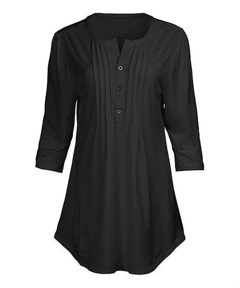 Lily Black Pleated Button Front Tunic Women Plus Womens Tunics