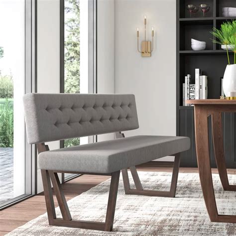 Modern Upholstered Dining Bench With Back Light Grey Tufted Dark Brown Wood Legs Interior