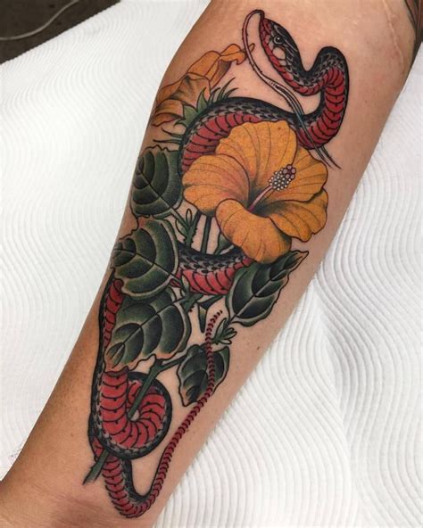 Snake And Flower Tattoo Design Beautiful Insanity