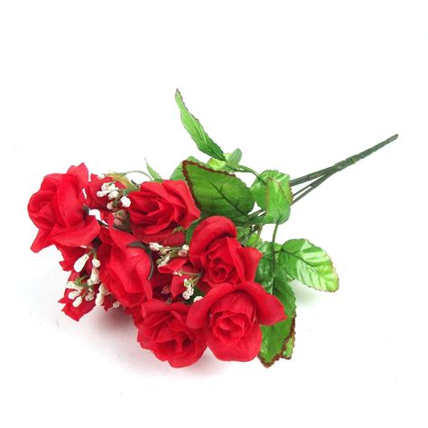 bunch of 12 varied small roses artificial flowers bouquet fake silk craft