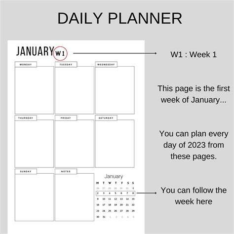 2023 Printable Monthly Daily Planner Calendar Printable Etsy
