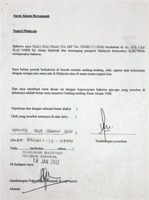 Contoh Surat Akuan Sumpah Isteri Tidak Bekerja