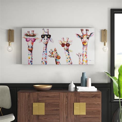 Happy Larry Curious Giraffes Framed Wall Art On Canvas And Reviews